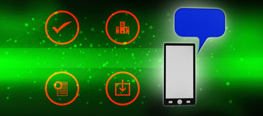 Poster - 3d rendering mobile phone with speech bubble
