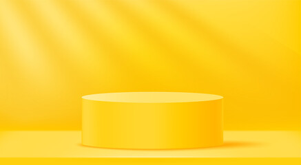 Poster - Yellow interior with light of a window and podium. Vector 3d illustration