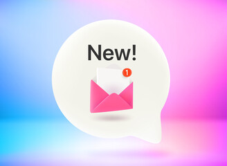 Aufkleber - New message concept. Chat bubble with cute emojis. Vector 3d illustration