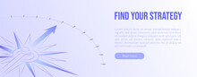Compass Illustration In Web Banner With Business Strategy Concept In Soft Purple Gradient Design