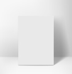 Poster - White book standing od a wall vertical. 3d vector mockup for branding
