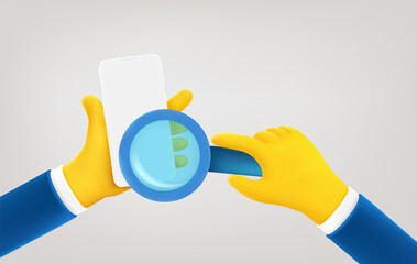 Aufkleber - Man holding smartphone and magnifier. Searching information concept