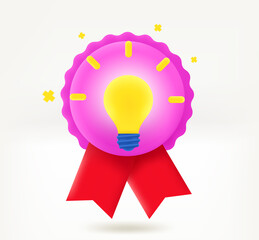 Poster - Insignia with lighting bulb. 3d vector icon