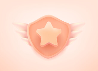 Poster - Rating label icon with star on a shield with wings. 3d vector illustration