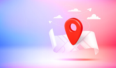 Aufkleber - Travel concept with paper map. 3d vector banner with copy space
