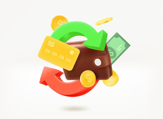Poster - Cashback concept with money, wallet and arrows. 3d vector illustration