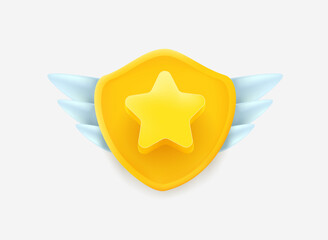 Aufkleber - Star rating label with a shield with wings isolated on white background. 3d vector icon