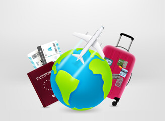 Aufkleber - World travel by plane concept. 3d vector illustration