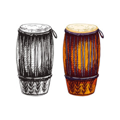 Wall Mural - 129_congas, darbuka_congas high cuban drum, percussion instrument, traditional percussion, hand drawing, colorful, isolated, set, black and white, colored