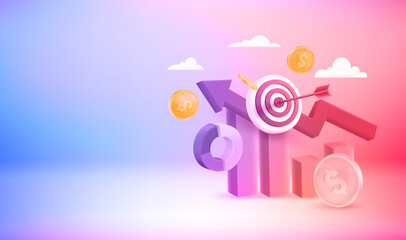 Aufkleber - Business success concept. 3d vector banner with copy space