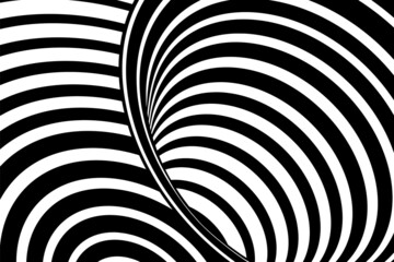 Poster - background illusion optical. abstract 3d pattern. black and white line wave. сurved geometric stripe