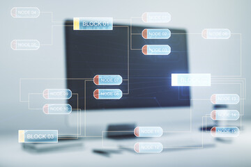 Poster - Multi exposure of abstract graphic coding sketch on modern computer background, big data and networking concept