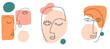 Collection of modern simple minimalistic portraits (sketch) with colored geometric shapes on a white background