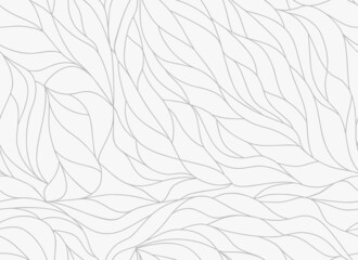 Wall Mural - Curly waves tracery, curved lines, stylized abstract petals pattern. Seamless leaf background. Monochrome outline white texture. Organic wallpapers for printing on paper or fabric. Vector 