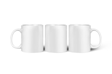 3 Classic white mug mock up. Elements on white background