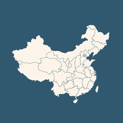 Canvas Print - White blank China map isolated on blue. Flat vector illustration.