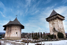 Landscape Of Two Religious Transilvanian Romanian Monasteries Built In A Rustic Style