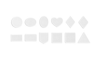 blank white embroidered patch mockup, different types, top view