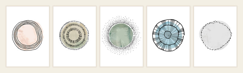 Set of contemporary hand drawn watercolor background designs. Vector illustrations for graphic and web design, marketing material.