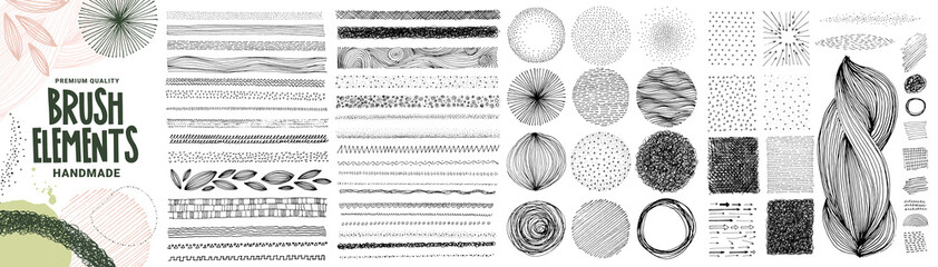 set of hand drawn brush elements, textures and patterns and graphic elements. vector illustration co
