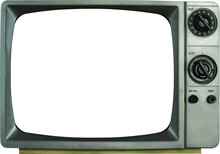 Classic Late 1970's Black And White Television Set On Transparent Background Including See-through Screen.