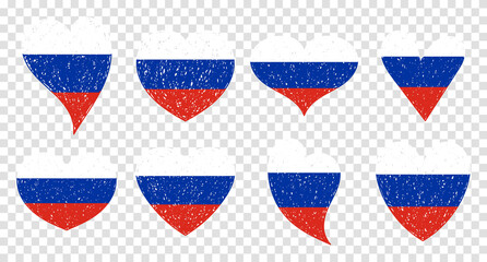 Poster - Set of Russia flag icon in the shape of hearts. Vector Russia symbol, icon, button