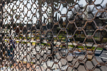 Aufkleber -  Texture cage metal net. Chrome grille detail for building.