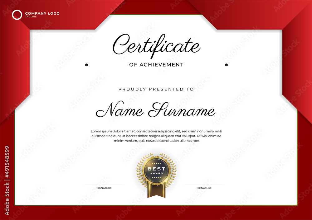Modern red certificate design in professional style. Elegant, clean and ...