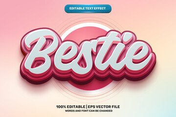 bestie pink 3D logo mock up template Editable text Effect Style