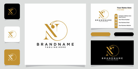 Initial letter N luxury Logo design Vector with business card design