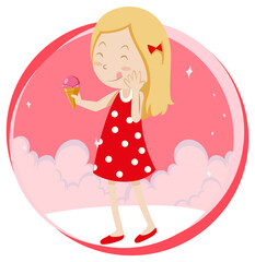 Wall Mural - Little girl eating ice cream on white background