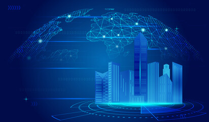 Leinwandbilder - Circuit turntable on architecture future city concept Internet technology vector background
