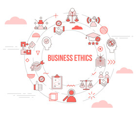 business ethics concept with icon set template banner and circle round shape