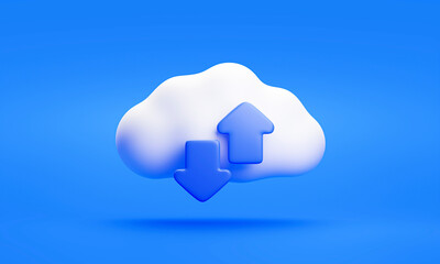 Fototapete - White cloud with transfer and downloading data icon cloud computing technology sign or symbol 3D rendering