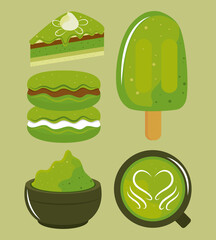 Poster - set matcha tea food