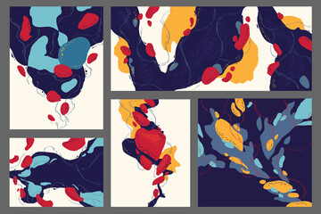 Poster - abstract art background with colorful painting liquid stains, shapes, linear and grunge elements. pa