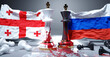 Georgia and Russia war, conflict and crisis. National flags, chess kings stained in blood and fallen chess pawns symbolize an unneeded conflict that brings pain and destruction., 3d illustration