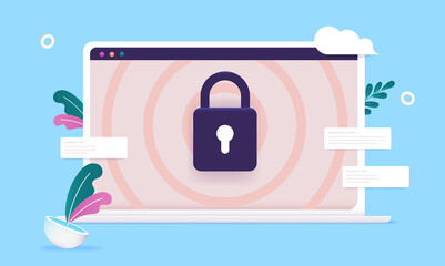 Poster - Computer security vector illustration with laptop and padlock on screen.