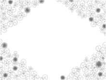 クローバーの花と葉の線画フレーム⑥黒_四隅