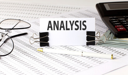 Poster - Word writing text ANALYSIS on white sticker on chart background. Business concept