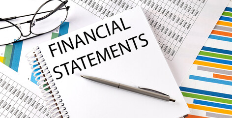 Poster - Notebook with text FINANCIAL STATEMENT . Diagram and white background,Business