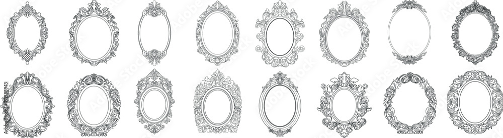 Set of black oval vintage frames, design elements. Vector. Stock Vector ...