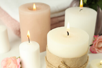 Wall Mural - Concept of relaxation with aroma candles, close up