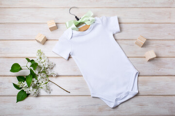 Wall Mural - White baby short sleeve bodysuit mockup with