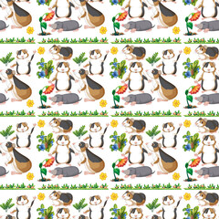 Wall Mural - Funny guinea pig on white background seamless