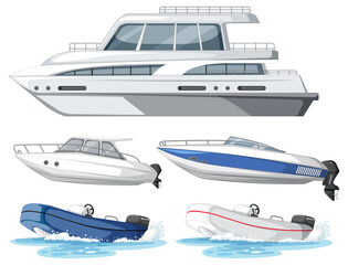 Wall Mural - set of different boats on white background