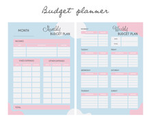 2 A Set Of Planner Memos For Keeping Track Of Expenses And Budgeting. Personal Monthly And Weekly Budget Planner In A4 Format. Finance, Income And Expenses. Ready To Print. 
