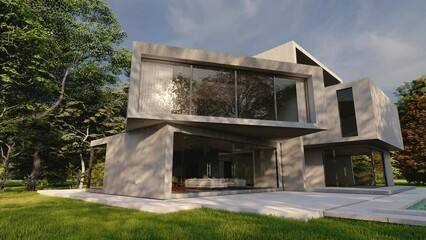 Poster - Upscale modern mansion with pool and garden