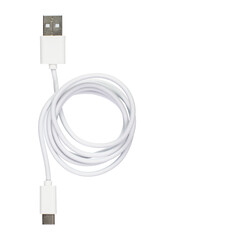 Usb usb-c white data cable on white isolate, for the marketplace or online store, copy space.