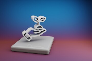 Leinwandbilder - Beautiful abstract illustrations hand leaf symbol icon on a  ceramic stand and bright colored background. 3d rendering illustration. Background pattern for design. Save Ecological.